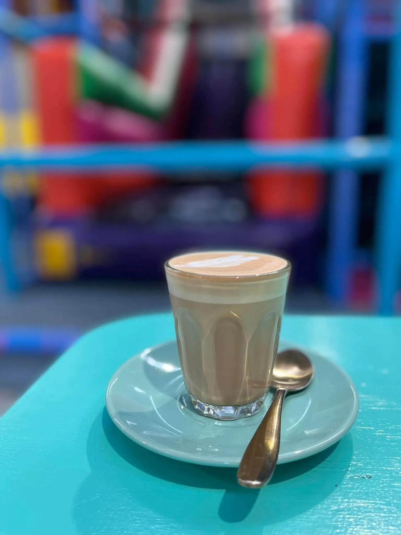 Latte with milk art served at the Meerkat Manner cafe, Ocean Grove